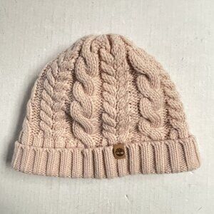 Timberland Womens Hat Peachy Pink Cable Knit Beanie Sherpa Lined Warm Winter